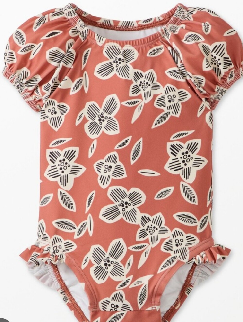 Hanna Andersson Floral Ruffle One-Piece Swimsuit 12-18 Months